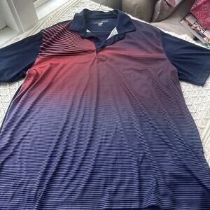 Greg Norman Polo Shirt Mens XXL Blue Red Gradient OmbréStriped Play Dry Golf EUC